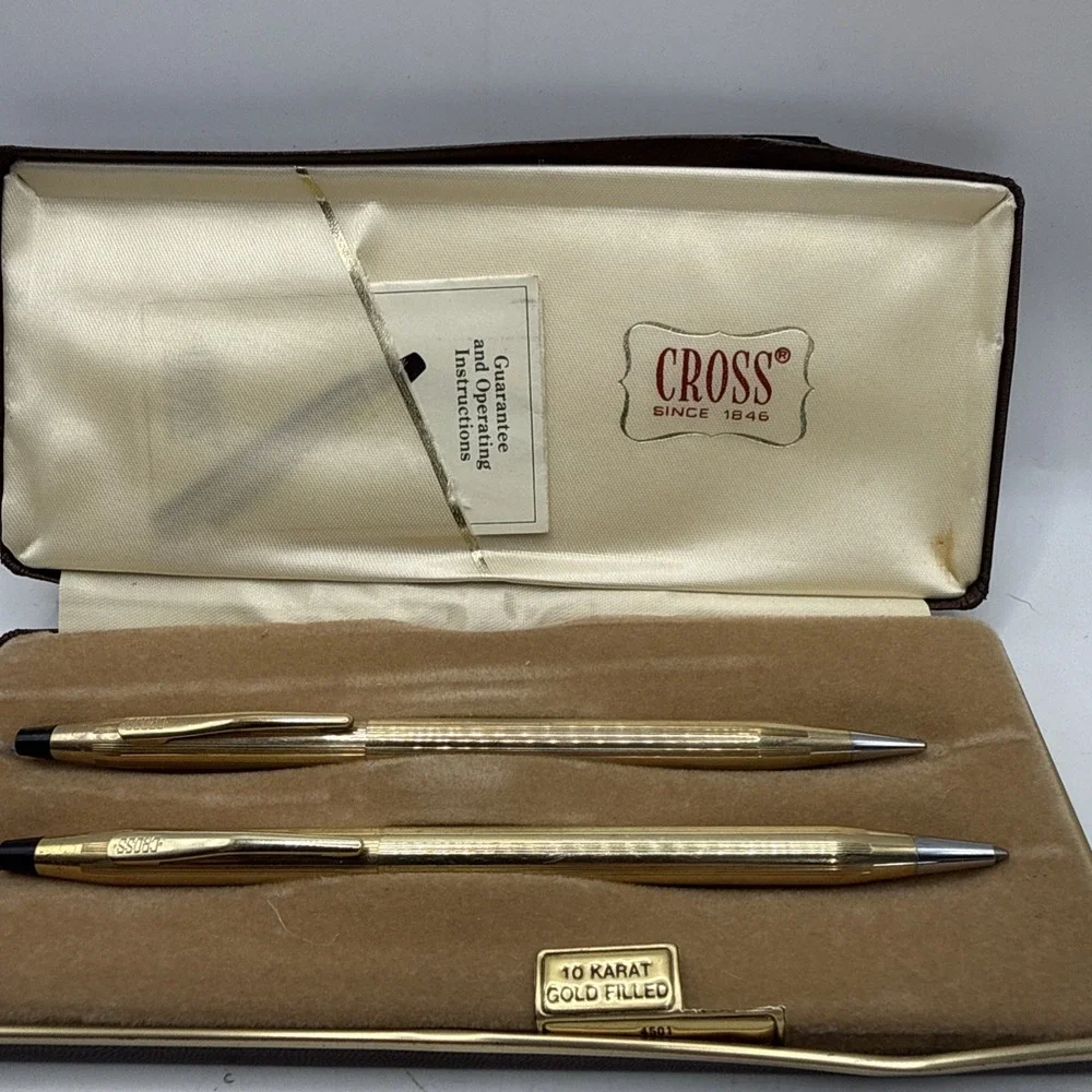 Cross Vintage 10K Gold Filled Pen & Pencil Set w/original Case & Paperwork